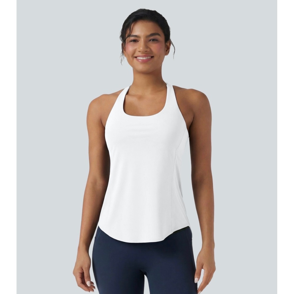 Halara UltraSculpt Round Neck Crisscross Back Running Tank Top White XL DD-F Cup